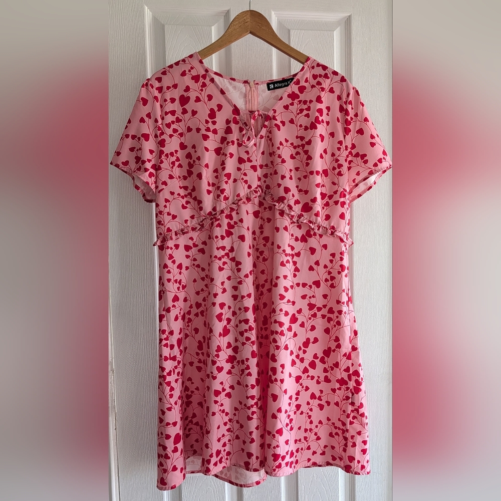 Allegra K Pink & Red Heart Print Dress – XL